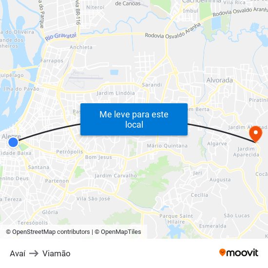 Avaí to Viamão map