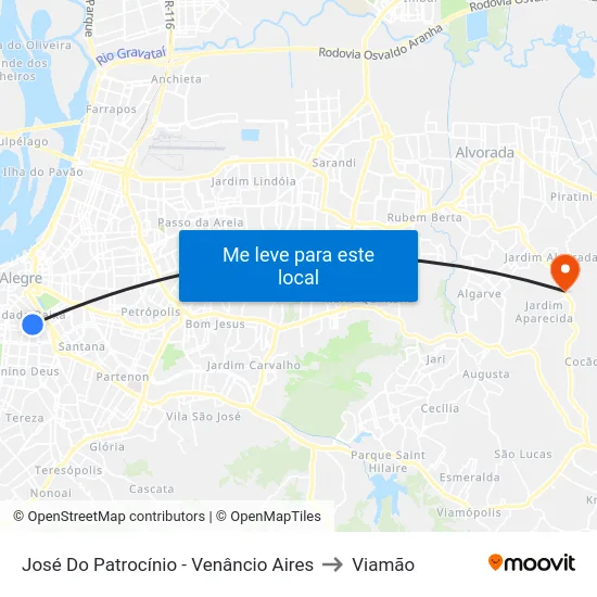 José Do Patrocínio - Venâncio Aires to Viamão map