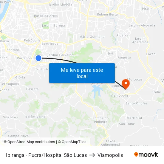Ipiranga - Pucrs/Hospital São Lucas to Viamopolis map