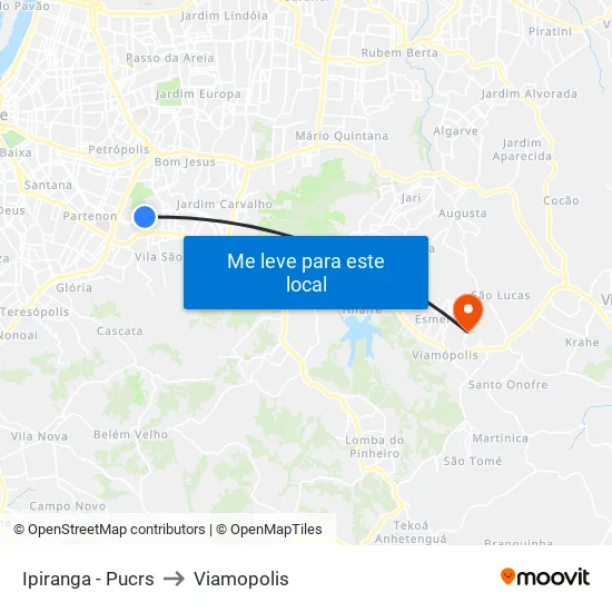 Ipiranga - Pucrs to Viamopolis map