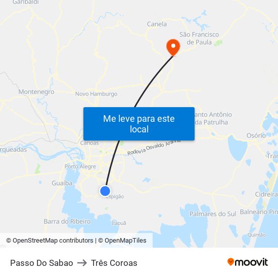 Passo Do Sabao to Três Coroas map