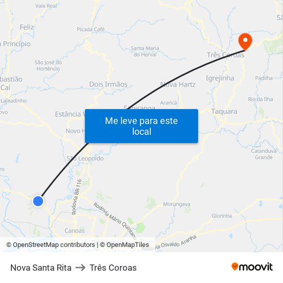Nova Santa Rita to Três Coroas map