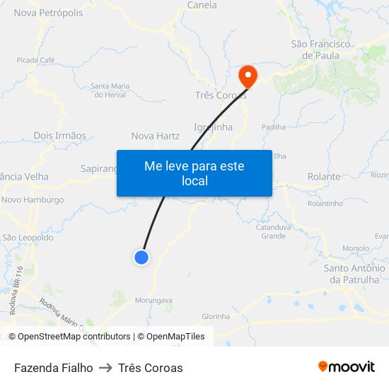 Fazenda Fialho to Três Coroas map