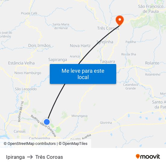 Ipiranga to Três Coroas map