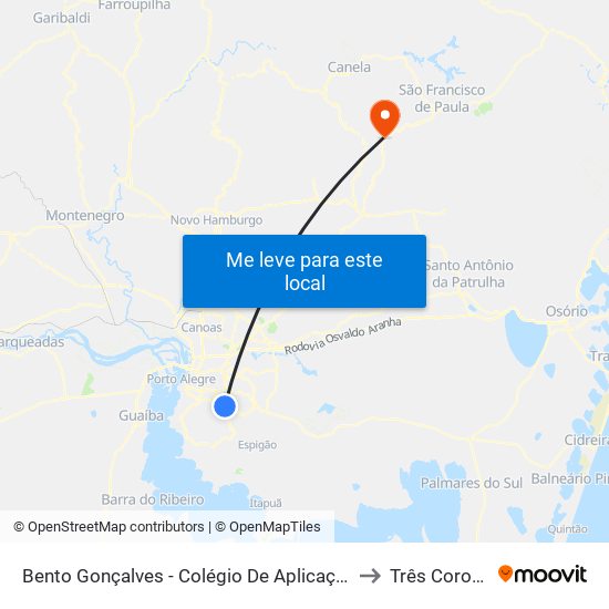 Bento Gonçalves - Colégio De Aplicação to Três Coroas map