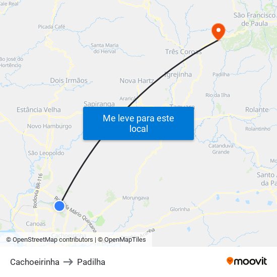 Cachoeirinha to Padilha map