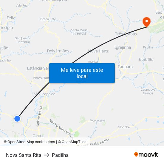 Nova Santa Rita to Padilha map