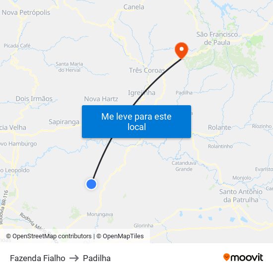 Fazenda Fialho to Padilha map