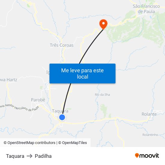 Taquara to Padilha map