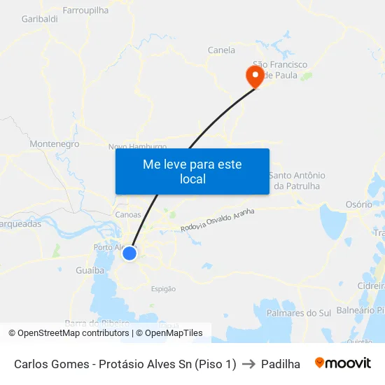 Carlos Gomes - Protásio Alves Sn (Piso 1) to Padilha map