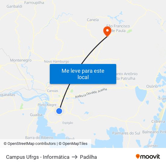 Campus Ufrgs - Informática to Padilha map