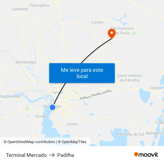Terminal Mercado to Padilha map