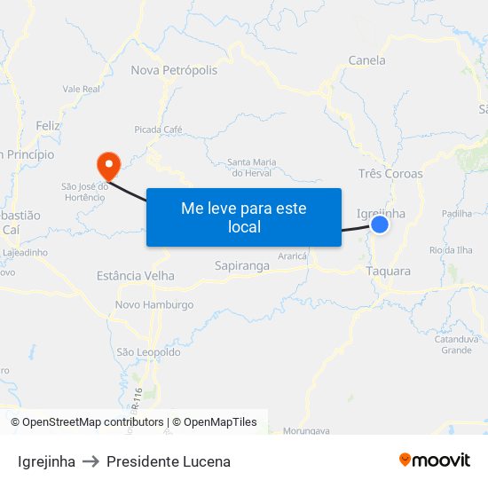 Igrejinha to Presidente Lucena map