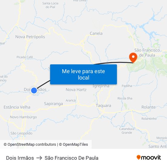 Dois Irmãos to São Francisco De Paula map