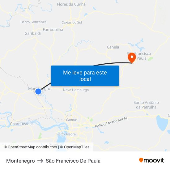 Montenegro to São Francisco De Paula map