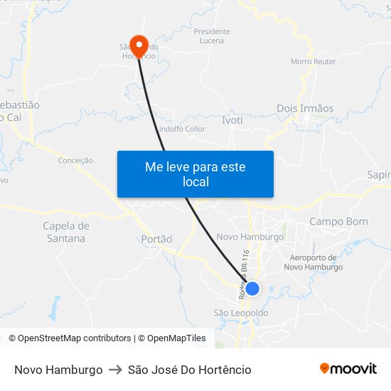 Novo Hamburgo to São José Do Hortêncio map