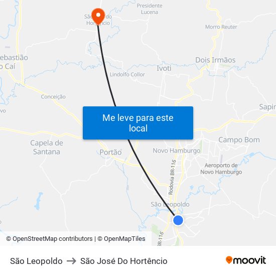 São Leopoldo to São José Do Hortêncio map