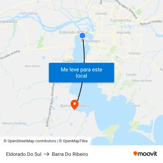 Eldorado Do Sul to Barra Do Ribeiro map