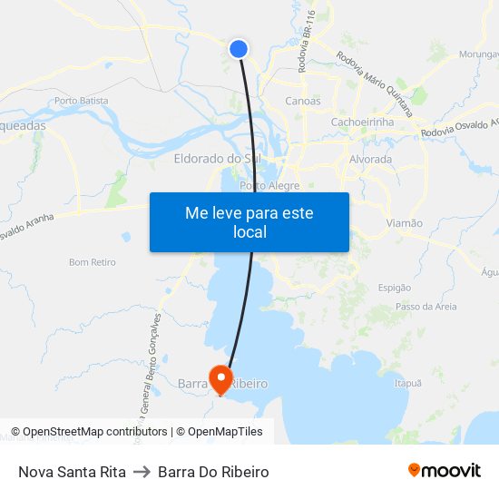 Nova Santa Rita to Barra Do Ribeiro map