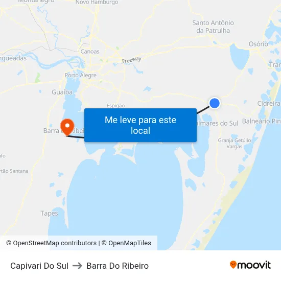 Capivari Do Sul to Barra Do Ribeiro map