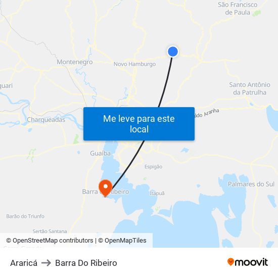 Araricá to Barra Do Ribeiro map