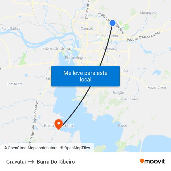 Gravataí to Barra Do Ribeiro map