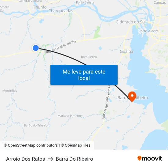 Arroio Dos Ratos to Barra Do Ribeiro map