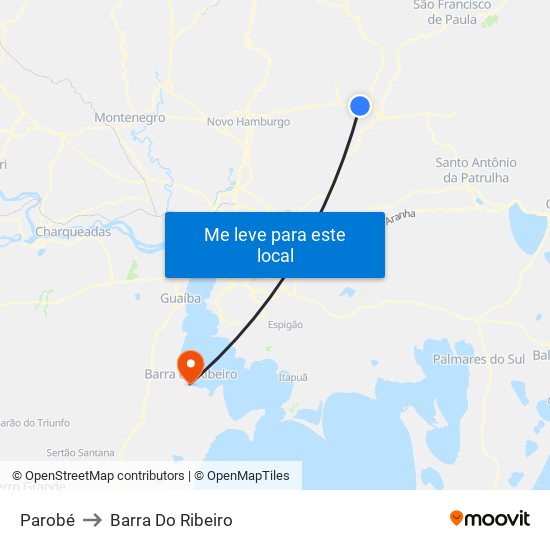 Parobé to Barra Do Ribeiro map