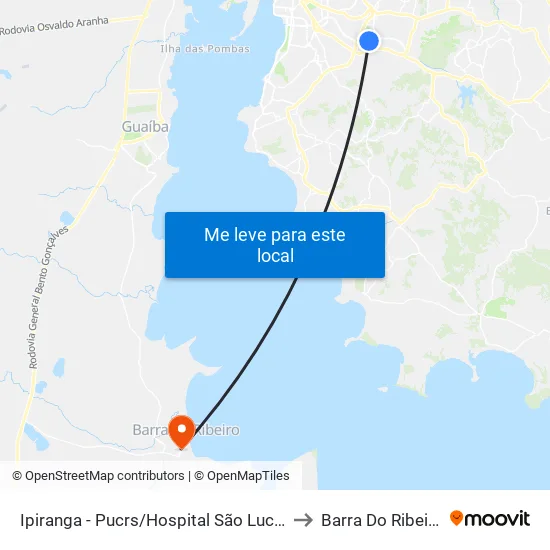 Ipiranga - Pucrs/Hospital São Lucas to Barra Do Ribeiro map