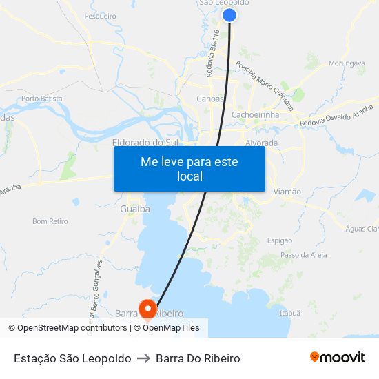 Estação São Leopoldo to Barra Do Ribeiro map