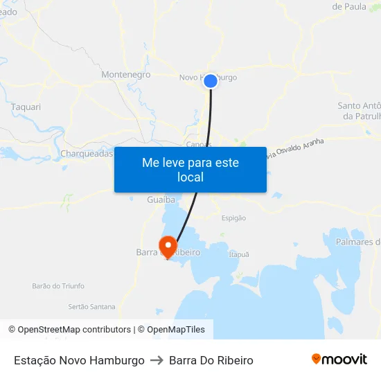 Estação Novo Hamburgo to Barra Do Ribeiro map