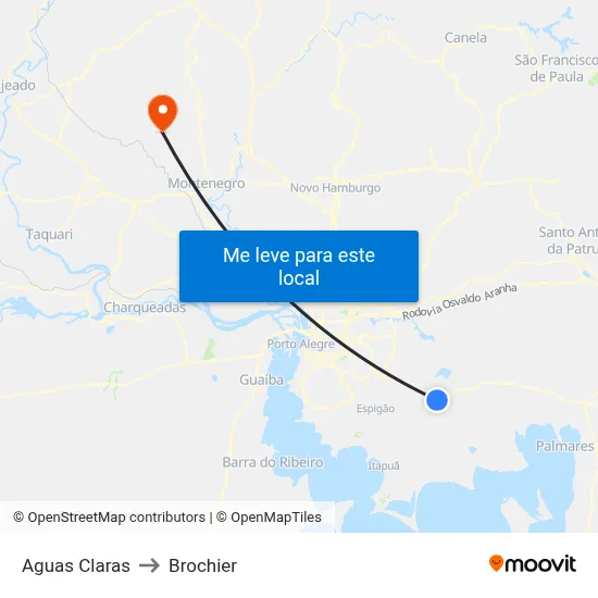 Aguas Claras to Brochier map