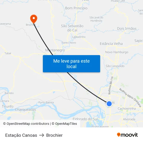 Estação Canoas to Brochier map