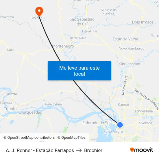 A. J. Renner - Estação Farrapos to Brochier map