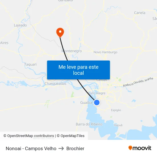 Nonoai - Campos Velho to Brochier map
