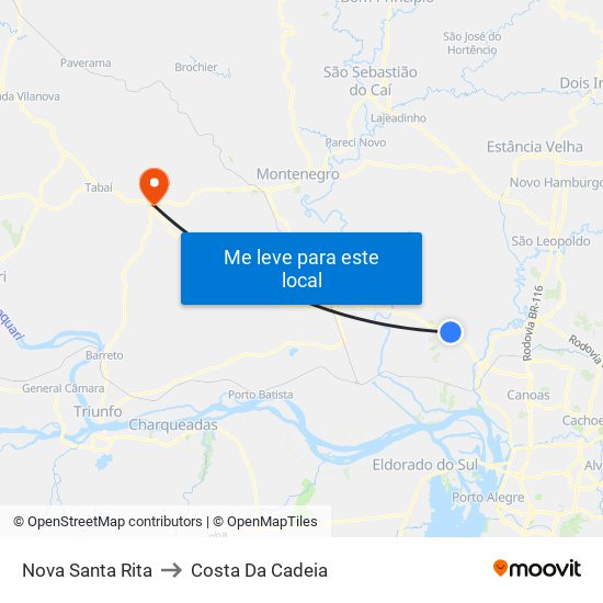 Nova Santa Rita to Costa Da Cadeia map