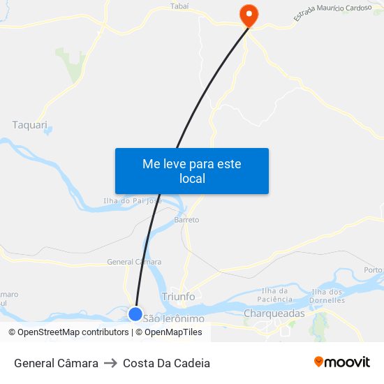 General Câmara to Costa Da Cadeia map