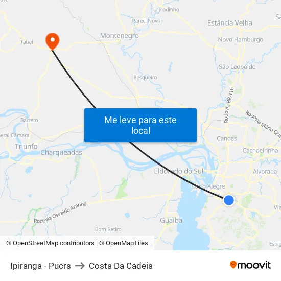Ipiranga - Pucrs to Costa Da Cadeia map