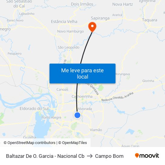 Baltazar De O. Garcia - Nacional Cb to Campo Bom map