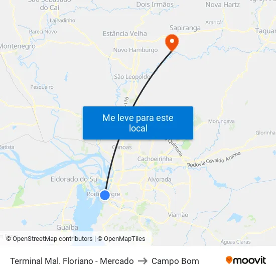 Terminal Mal. Floriano - Mercado to Campo Bom map