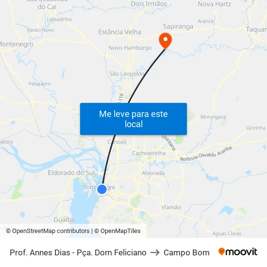 Prof. Annes Dias - Pça. Dom Feliciano to Campo Bom map