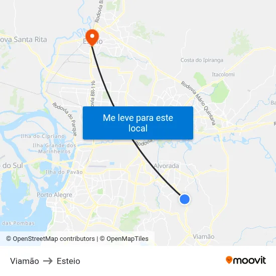Viamão to Esteio map