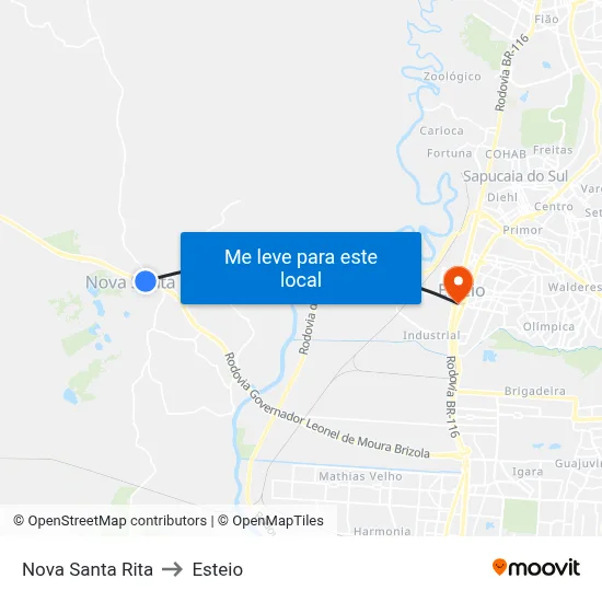 Nova Santa Rita to Esteio map