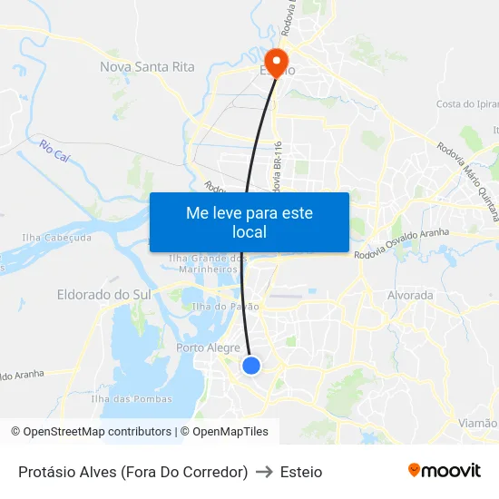 Protásio Alves (Fora Do Corredor) to Esteio map