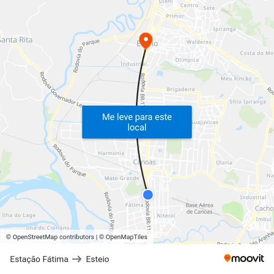 Estação Fátima to Esteio map