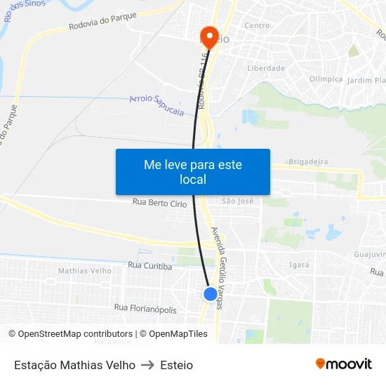 Estação Mathias Velho to Esteio map