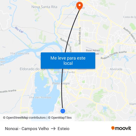 Nonoai - Campos Velho to Esteio map