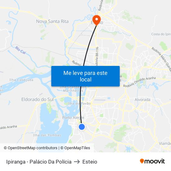 Ipiranga - Palácio Da Polícia to Esteio map