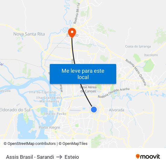 Assis Brasil - Sarandi to Esteio map