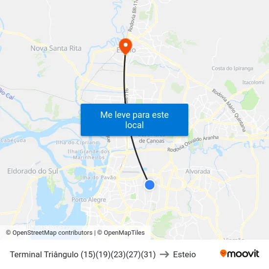 Terminal Triângulo (15)(19)(23)(27)(31) to Esteio map